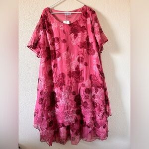 FLYCURVY Floral A-Line Dress Women’s XL Pink Layer Party Spring in NWT Pull Over